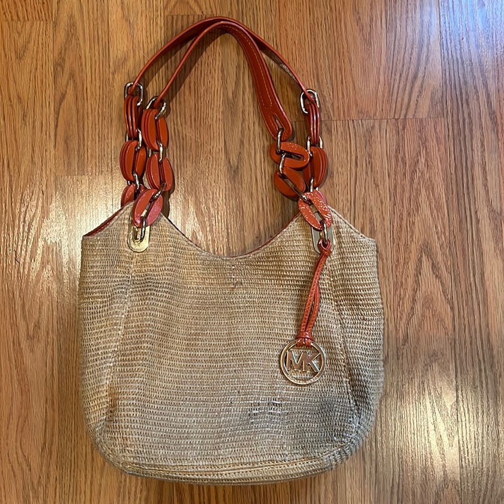 Michael Kors Straw Wicker Orange Shoulder Bag